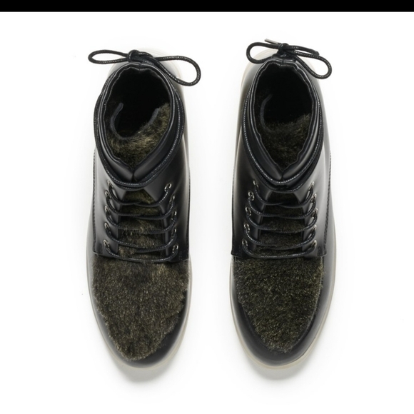 F-Troupe Women's Reversed Leather Fur Top Lace Up - Picture 2 of 4